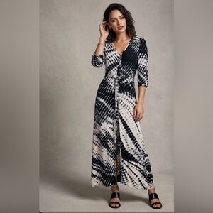 Le Salty Label Swamp Goth Tie Dye Maxi Dress Small S Black White Button Front